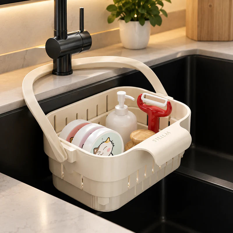 Hanging Foldable Kitchen Sink Drain Basket –  & Storage Strainer Caddy