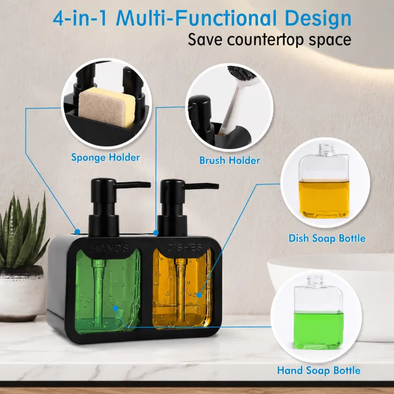 4-in-1 Dual Soap Dispenser Caddy – Kitchen Sink Organizer