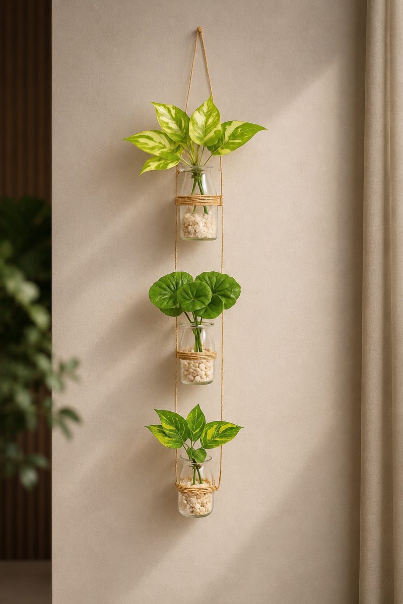 Wall Hanging Planter –  with Three Glass Jars