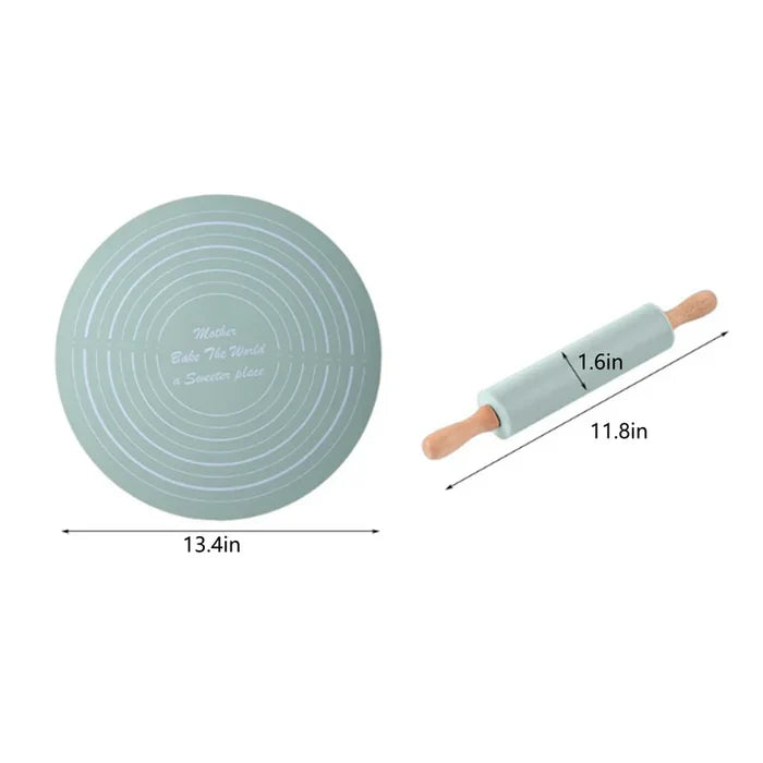 Silicone Rolling Pin & Kneading Pad Set – Non-Stick Pastry Mat with Measurement Guide