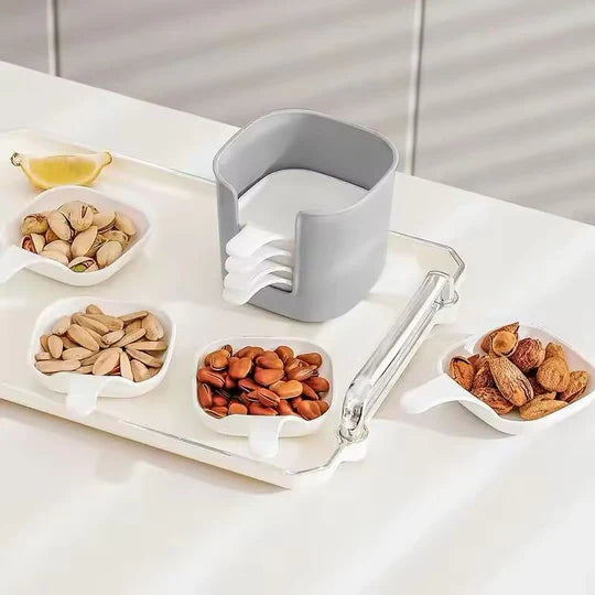 6-Piece Japanese Style Dipping Plate Set with Storage Bin