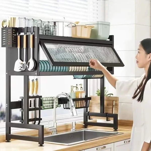 Premium Over-The-Sink Dish Drying Rack with Dust-Proof Cabinet