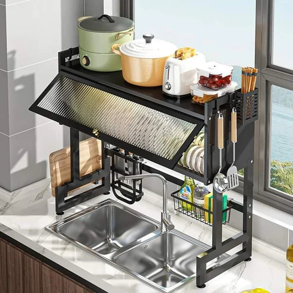 Premium Over-The-Sink Dish Drying Rack with Dust-Proof Cabinet