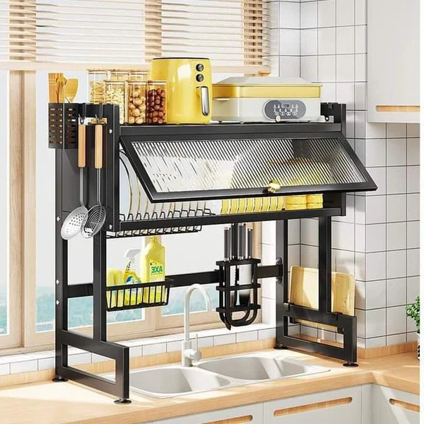 Premium Over-The-Sink Dish Drying Rack with Dust-Proof Cabinet