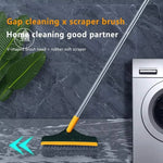 2-in-1 Floor Scrub Brush with Integrated Squeegee – V-Shaped Long Handle Grout Cleaner & Hard Surface Scrubber