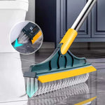 2-in-1 Floor Scrub Brush with Integrated Squeegee – V-Shaped Long Handle Grout Cleaner & Hard Surface Scrubber