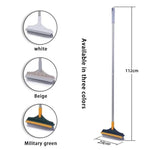 2-in-1 Floor Scrub Brush with Integrated Squeegee – V-Shaped Long Handle Grout Cleaner & Hard Surface Scrubber