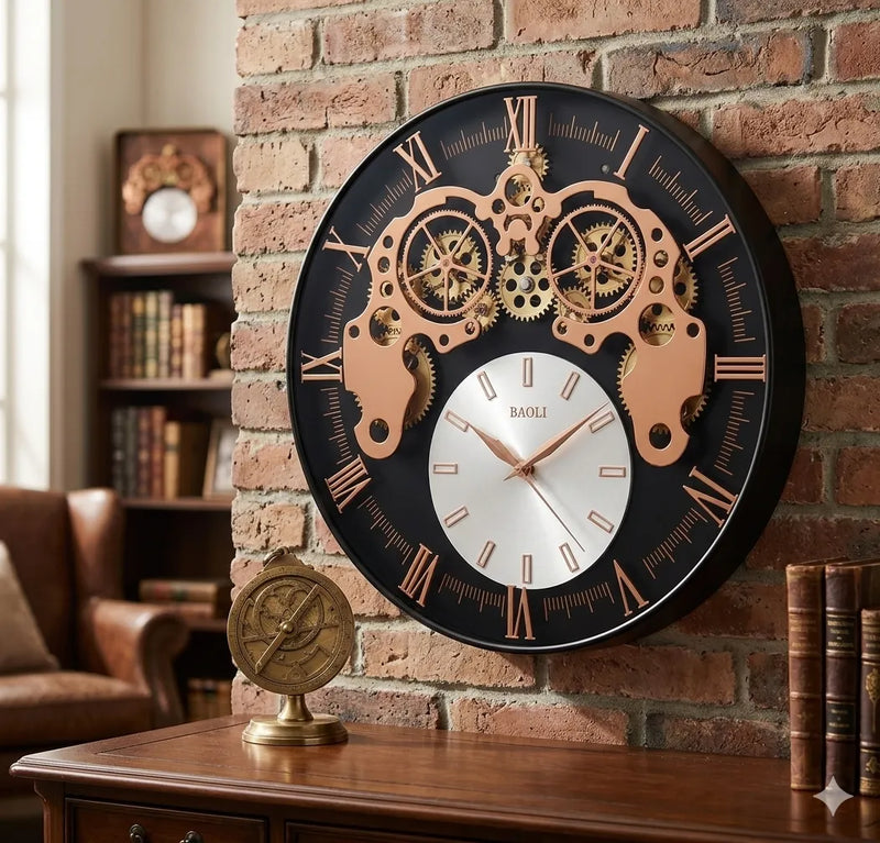 Gear Wall Clock – Luxury Moving Cog Timepiece with Roman & Linear Markers