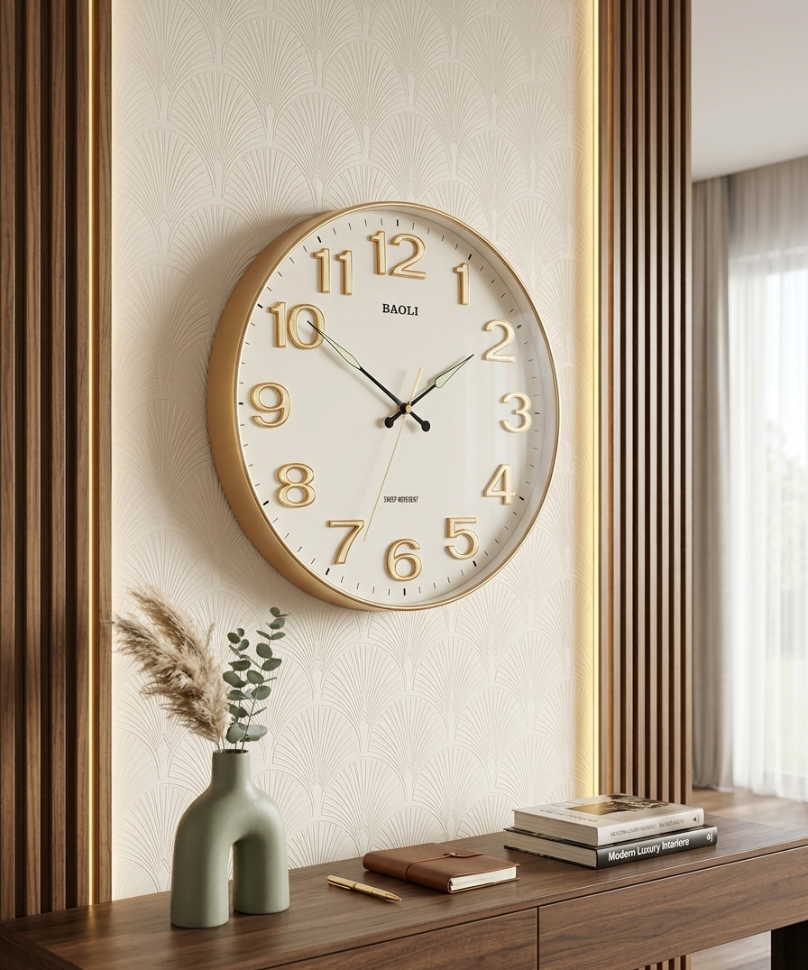 12-Inch Wall Clock – Minimalist White Dial with 3D Rose Gold Numerals