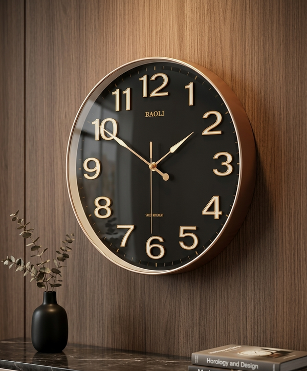 12-Inch Wall Clock – Minimalist White Dial with 3D Rose Gold Numerals