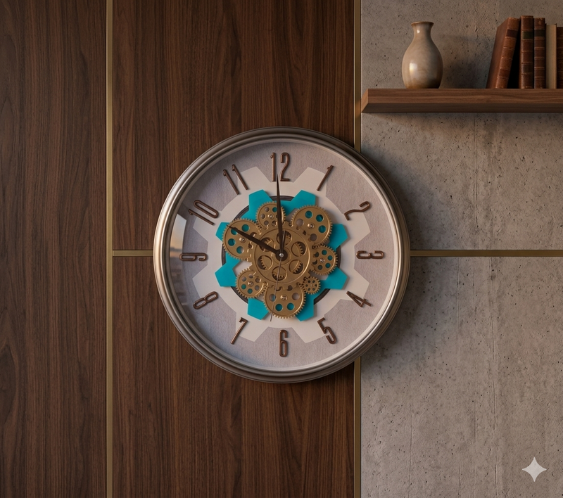Luxury Industrial Gear Movement Wall Clock – 3D Rotating Cog Mechanical Timepiece