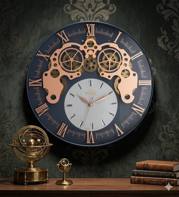Gear Wall Clock – Luxury Moving Cog Timepiece with Roman & Linear Markers