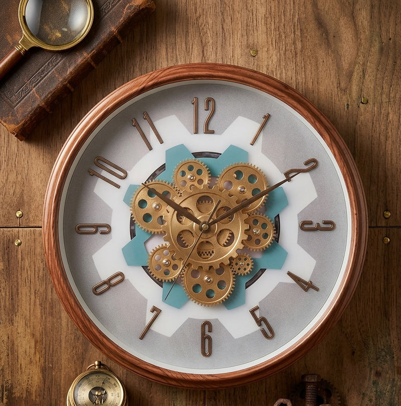 Luxury Industrial Gear Movement Wall Clock – 3D Rotating Cog Mechanical Timepiece
