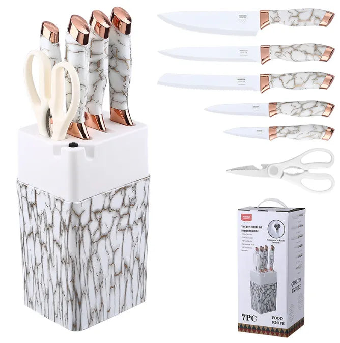 7-Piece Non-Stick Coated Knife Set with Elegant Marble Design & Acrylic Stand