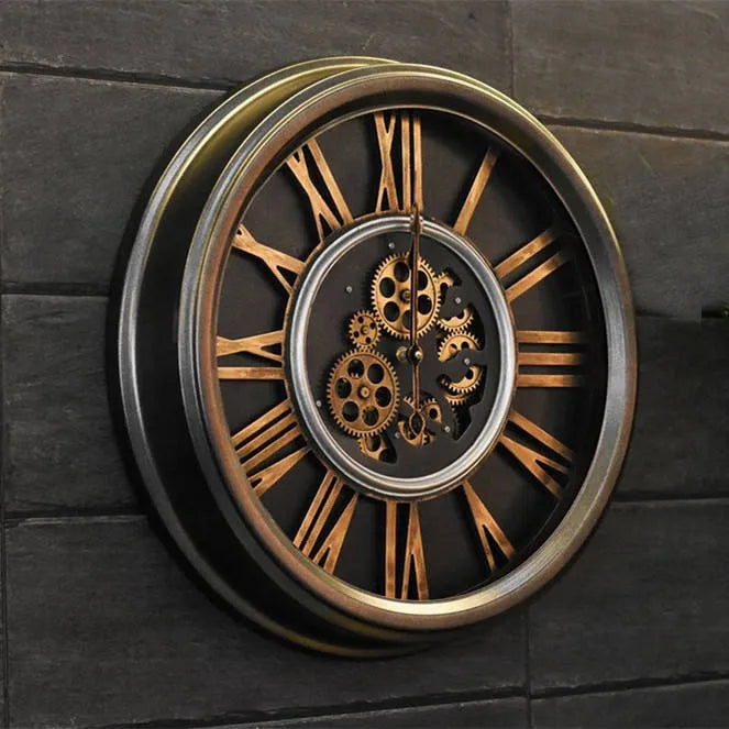 15-inch Gear Movement Clock. This decorative timepiece combines industrial aesthetics