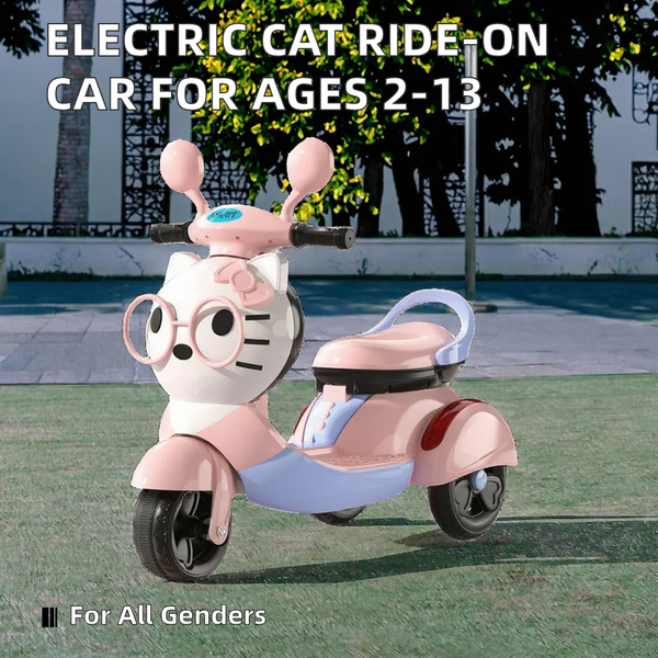 Kids Electric Ride-On Scooter – 3-Wheel Battery Powered Toy Motorcycle with Cute Kitty Face,