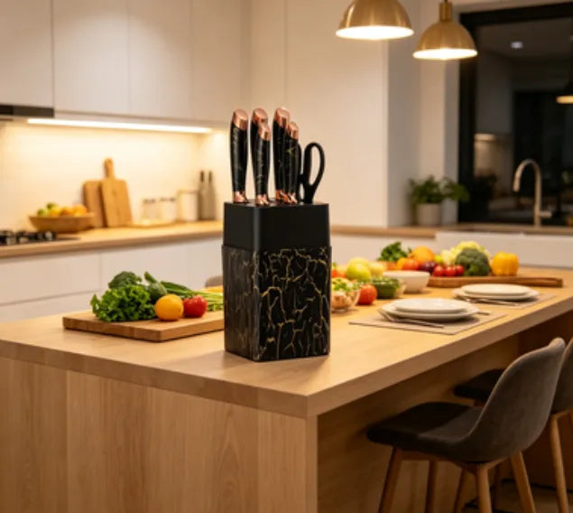 7-Piece Non-Stick Coated Knife Set with Elegant Marble Design & Acrylic Stand