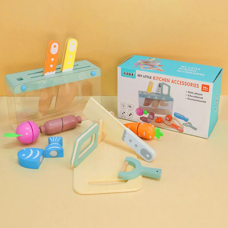 Little Kitchen Accessories + Colorful Fruit & Vegetable Cutting Toy (Pack 2)