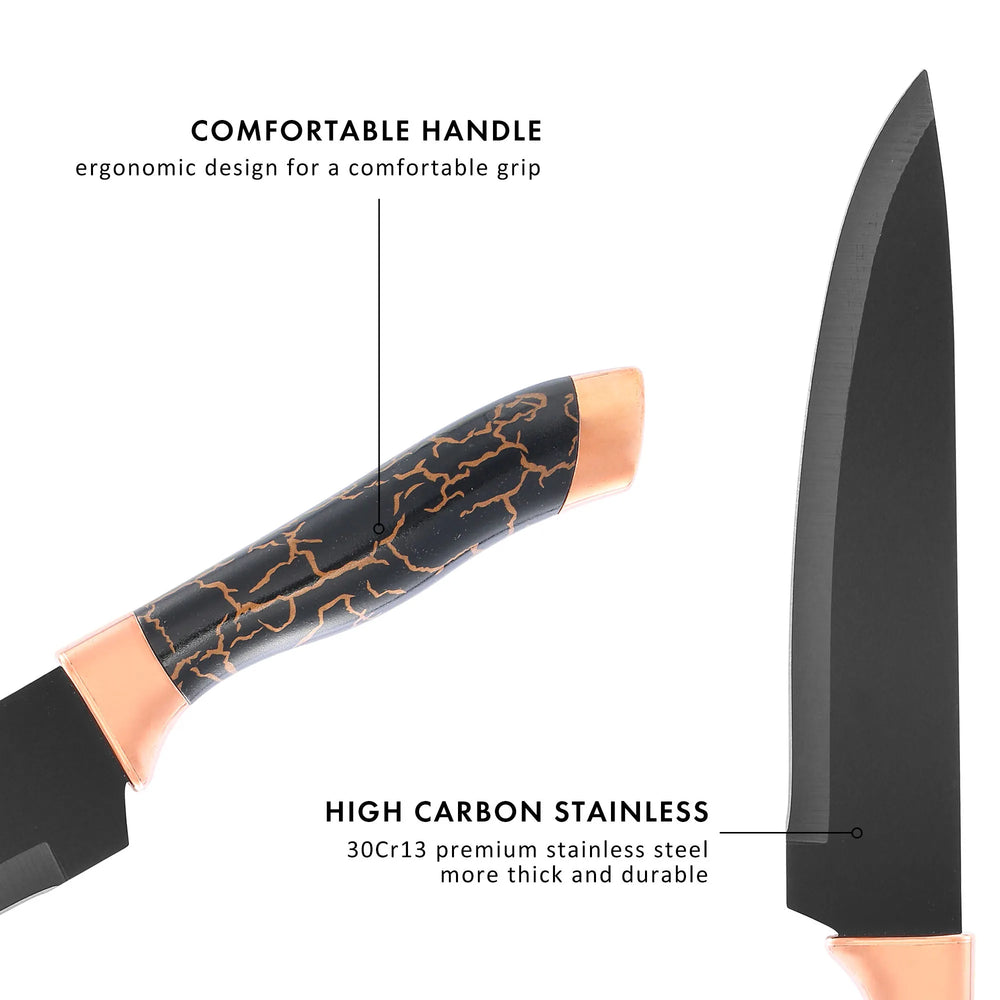 7-Piece Non-Stick Coated Knife Set with Elegant Marble Design & Acrylic Stand