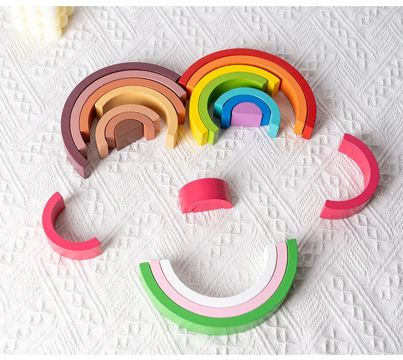 Wooden Rainbow Stacking Blocks – Montessori Toy for Kids (7-Piece Set)