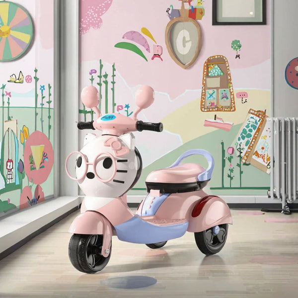 Kids Electric Ride-On Scooter – 3-Wheel Battery Powered Toy Motorcycle with Cute Kitty Face,