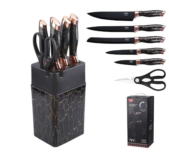 7-Piece Non-Stick Coated Knife Set with Elegant Marble Design & Acrylic Stand