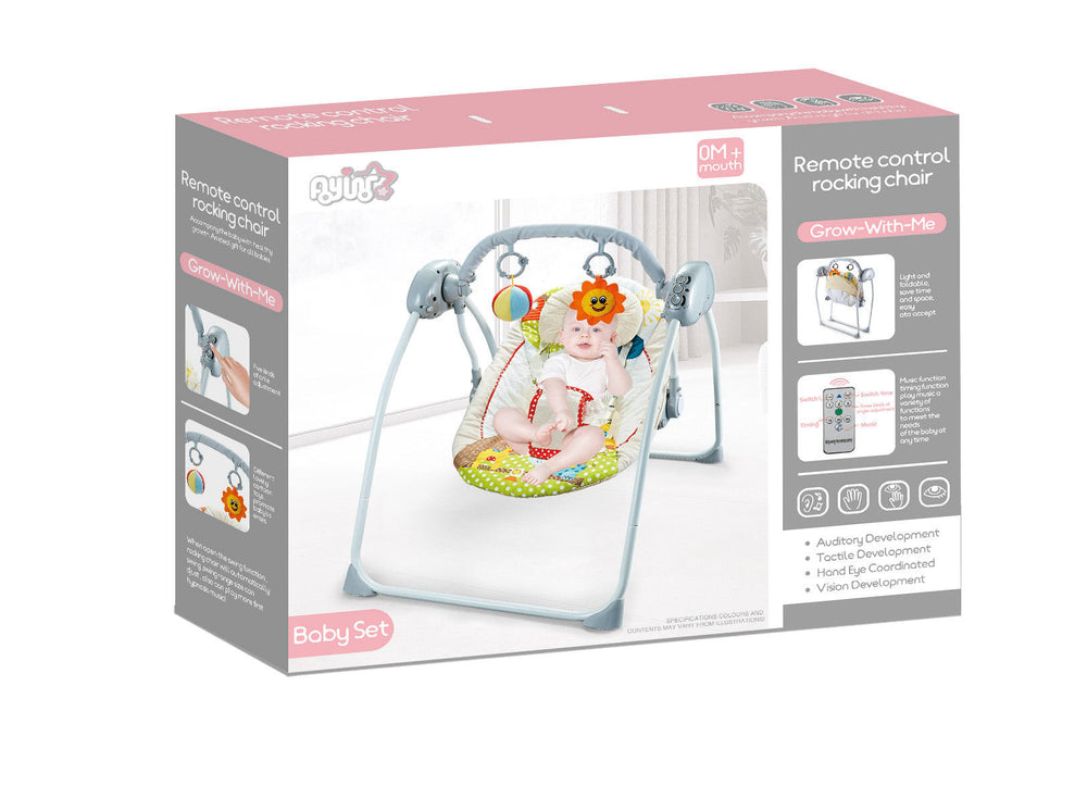 Electric Baby Swing with Remote Control – Soft Padded Seat & Hanging Toys | Music & Timer Function