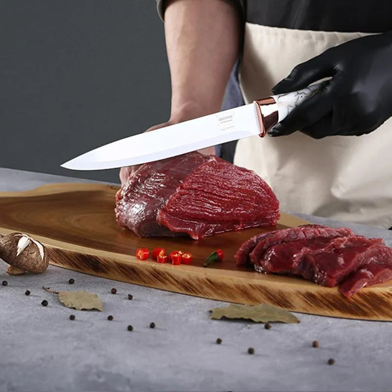 7-Piece Non-Stick Coated Knife Set with Elegant Marble Design & Acrylic Stand