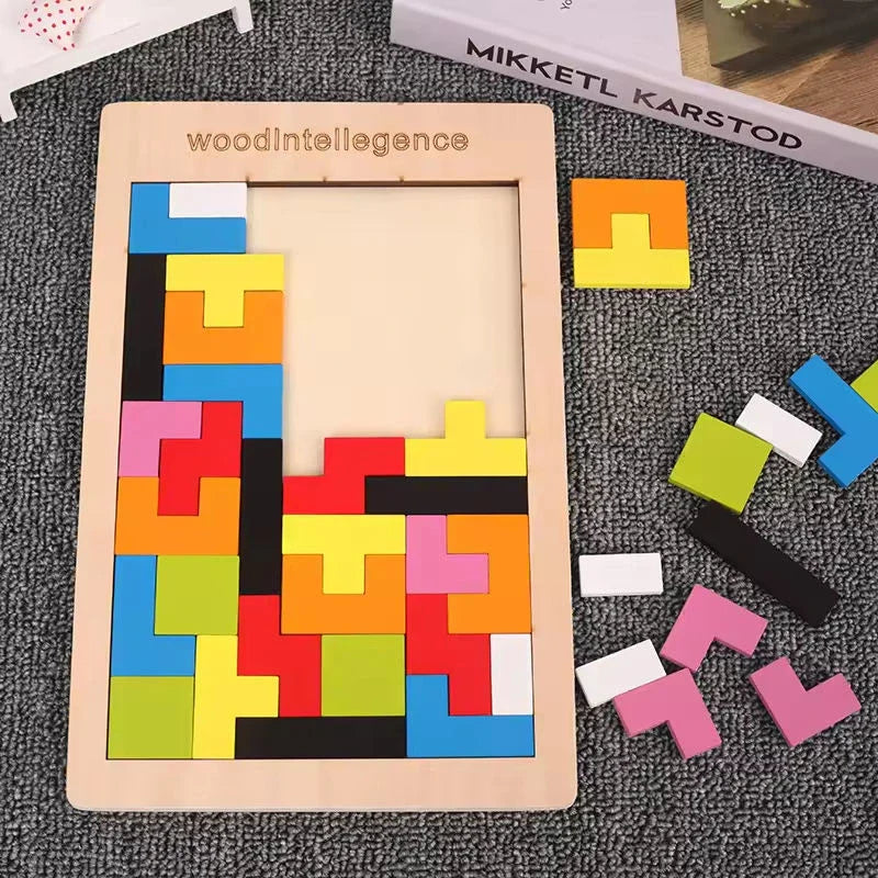 Wooden Tetris Puzzle Brain Teaser Toy for Kids