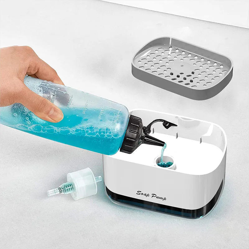 2-in-1 Dish Soap Dispenser & Sponge Holder  – One-Hand Press