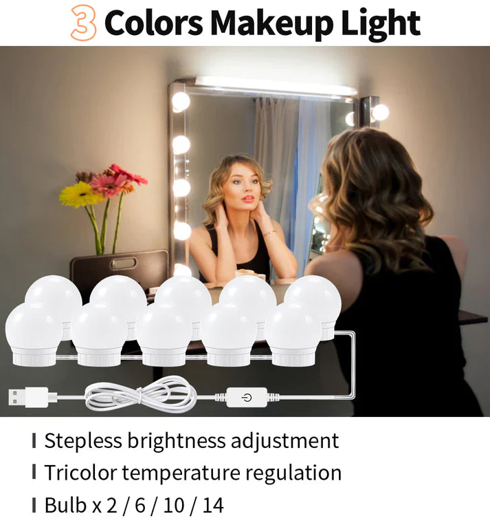 Professional LED Vanity Mirror Lights – 3 Color Modes & 10 Brightness Levels