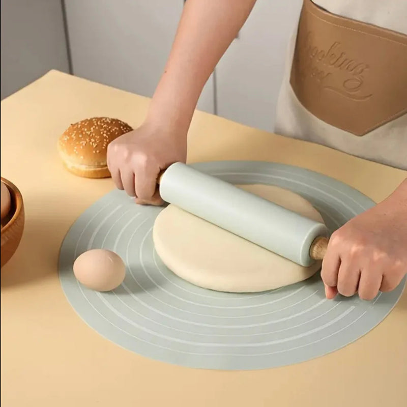 Silicone Rolling Pin & Kneading Pad Set – Non-Stick Pastry Mat with Measurement Guide