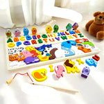3-in-1 Wooden Montessori Puzzle Toy | Alphabet, Animals & Fishing Game