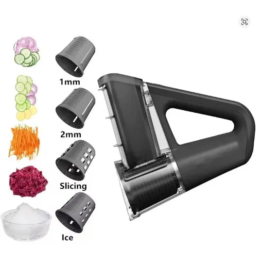 Multi-Functional Handheld Rotary Vegetable Slicer & Grater – 4-in-1 Manual Food Processor
