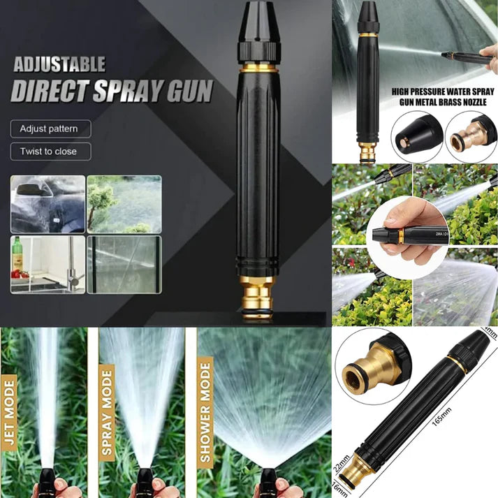 High Pressure Water Spray Gun with Metal Brass Nozzle – Adjustable Twist Hose Nozzle for Car Washing,