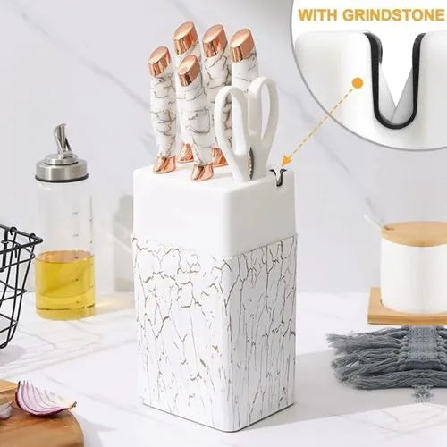 7-Piece Non-Stick Coated Knife Set with Elegant Marble Design & Acrylic Stand