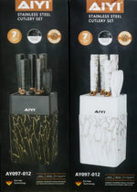 7-Piece Non-Stick Coated Knife Set with Elegant Marble Design & Acrylic Stand