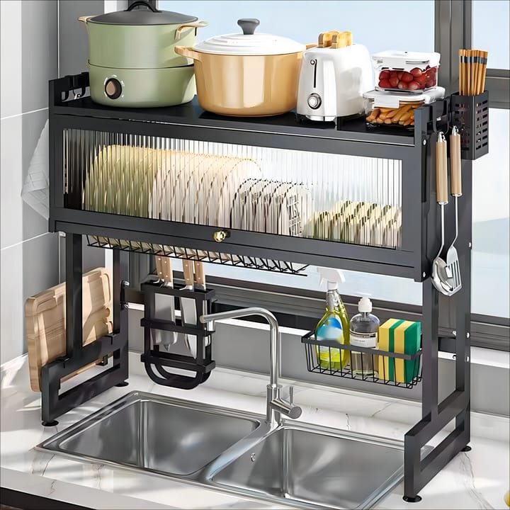 Premium Over-The-Sink Dish Drying Rack with Dust-Proof Cabinet
