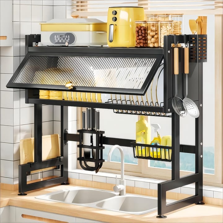 Premium Over-The-Sink Dish Drying Rack with Dust-Proof Cabinet
