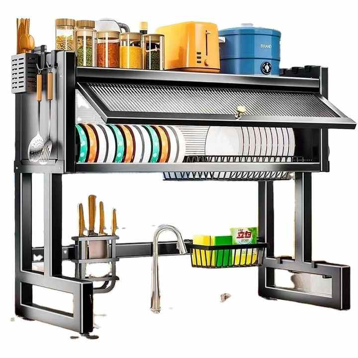 Premium Over-The-Sink Dish Drying Rack with Dust-Proof Cabinet