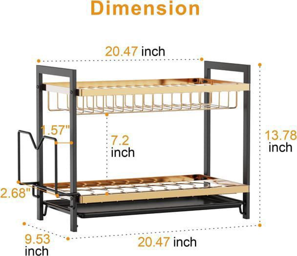 Premium 2-Tier Magnetic Steel Dish Rack – Luxury Gold & Black Edition