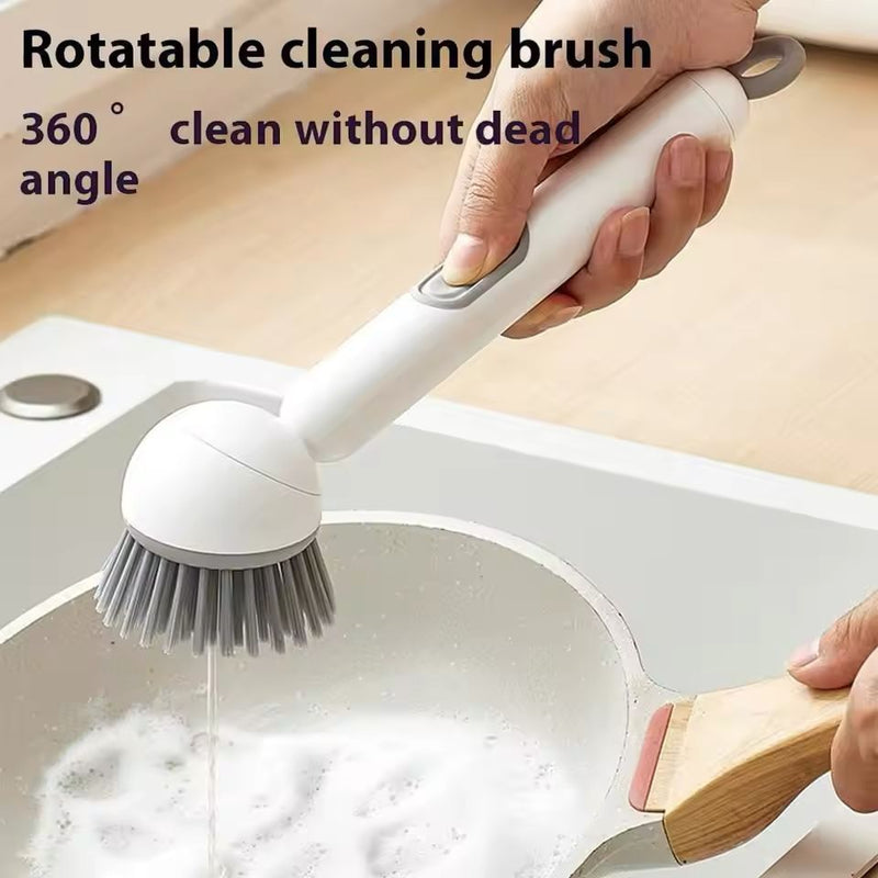 360° Rotating Kitchen Dish Brush with Push-Squeeze Soap Dispenser