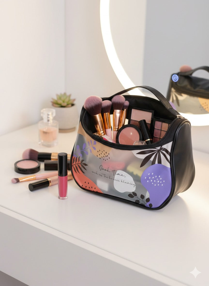 Travel-Friendly Floral Makeup Pouch - Portable Cosmetic Organizer Bag