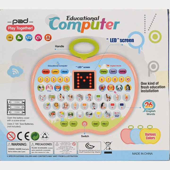 Apple-Shaped Educational Learning Computer – Interactive Toddler Tablet with LED Screen & Music