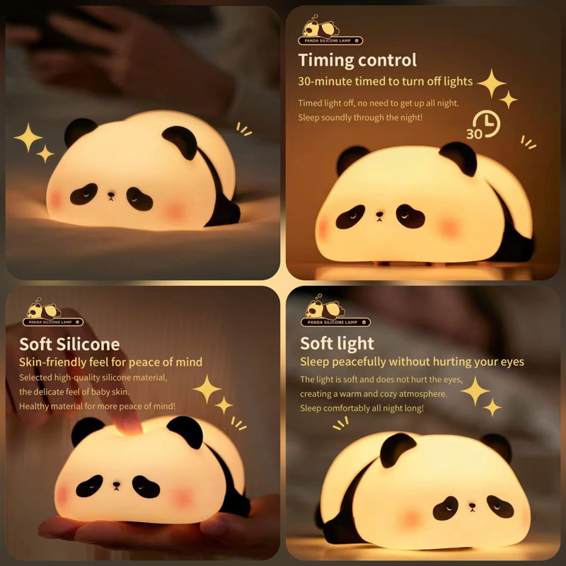 Adorable Panda Silicone Night Light – Dimmable Touch Control Lamp with Sleep Timer