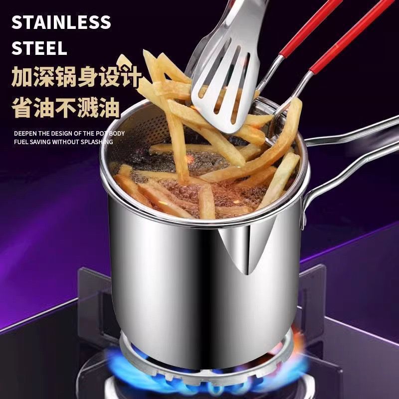 1200ml Stainless Steel Deep Frying Pot with Strainer