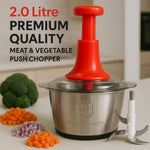 2.0L Stainless Steel Push Chopper – 4-Blade Meat & Veggie Mincer