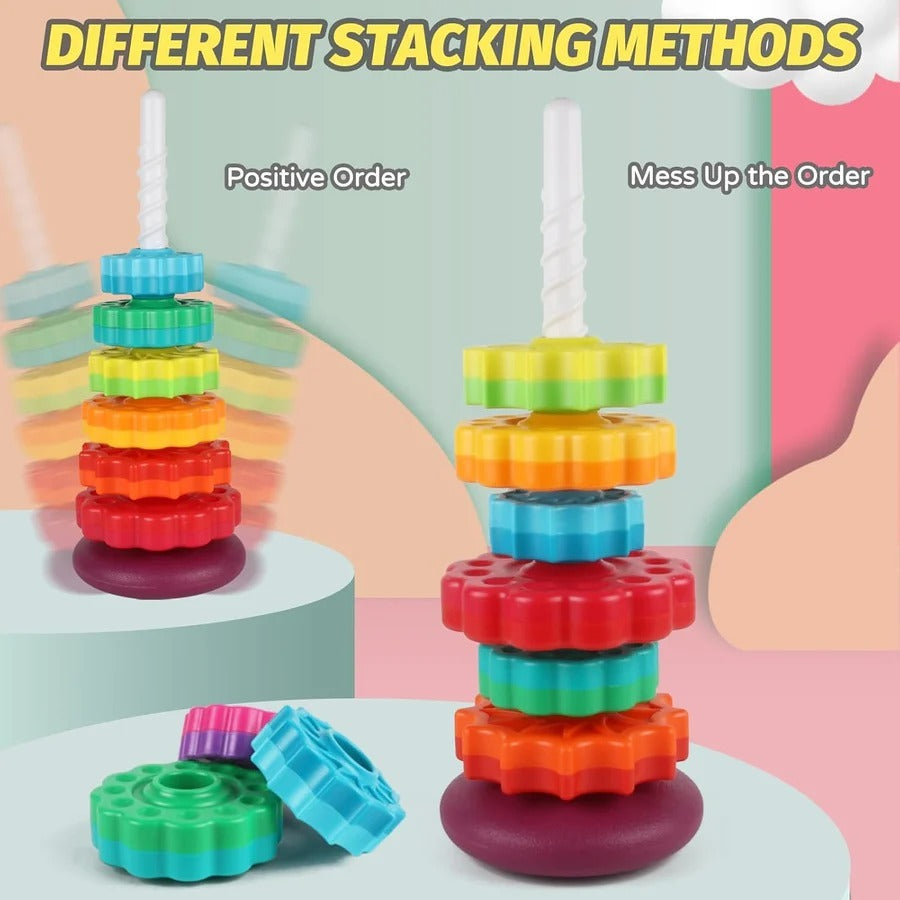Rainbow Spinning Stacking Tower – 6-Piece Educational Sensory Toy