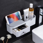 Wall-Mounted Bathroom Shelf with Storage Drawer & Phone Stand