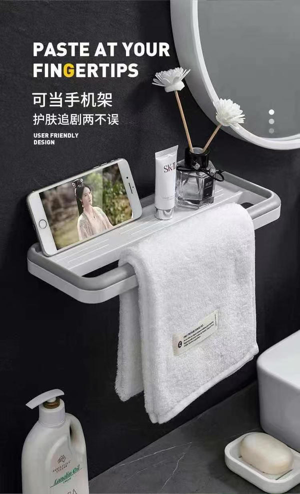 2-in-1 Wall-Mounted Bathroom Towel Rack & Smart Phone Stand